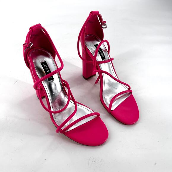 Nine West Maer Block Heels 8.5 NWOT Sandals Barbie Party Glam Cocktail - Picture 6 of 7